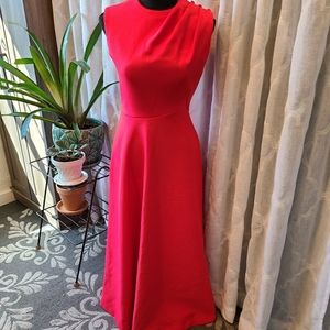 Vintage long red dress - shoulder ruching/buttons